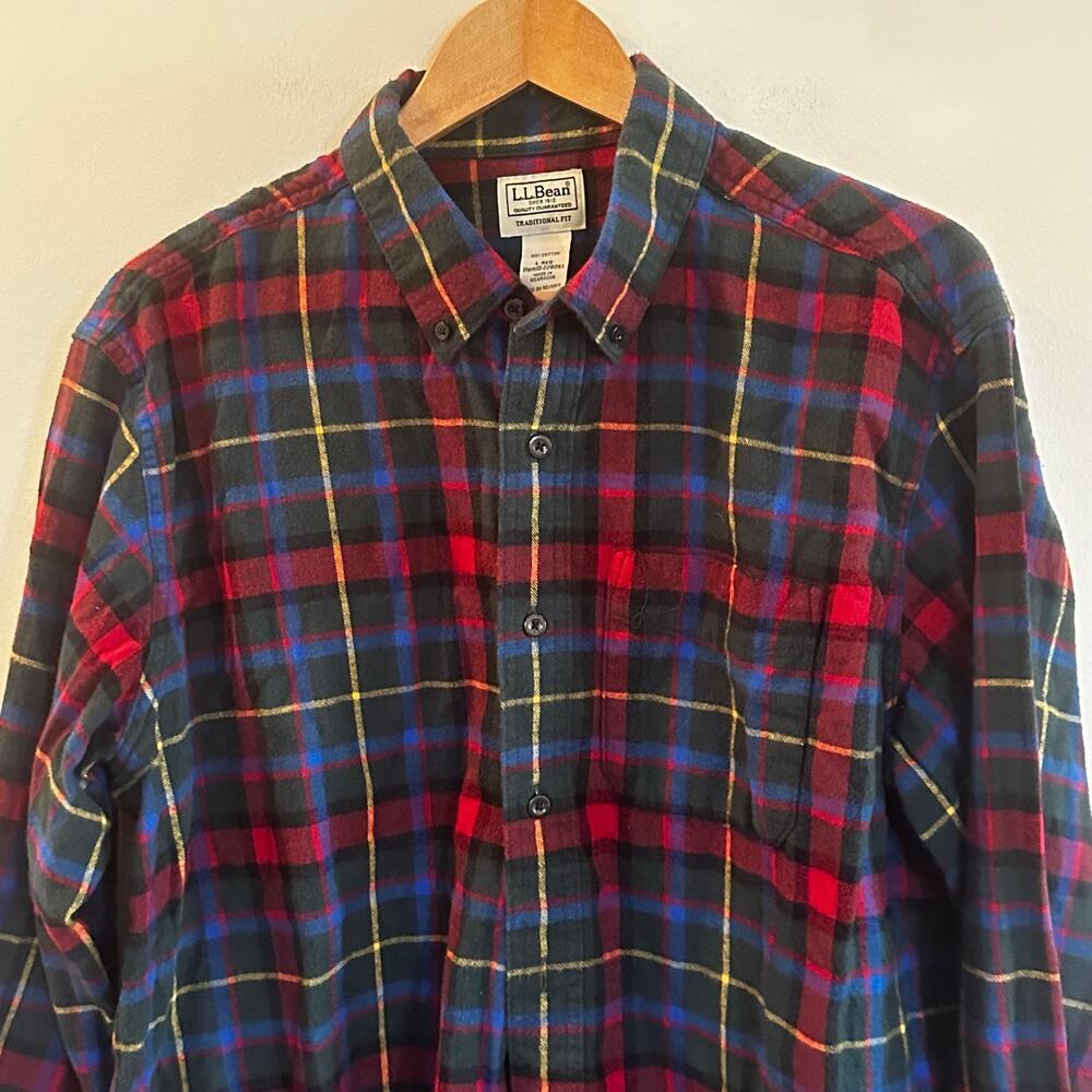 Men's LL Bean 100% Cotton Plaid Flannel Shirt sz L - Picture 3 of 8